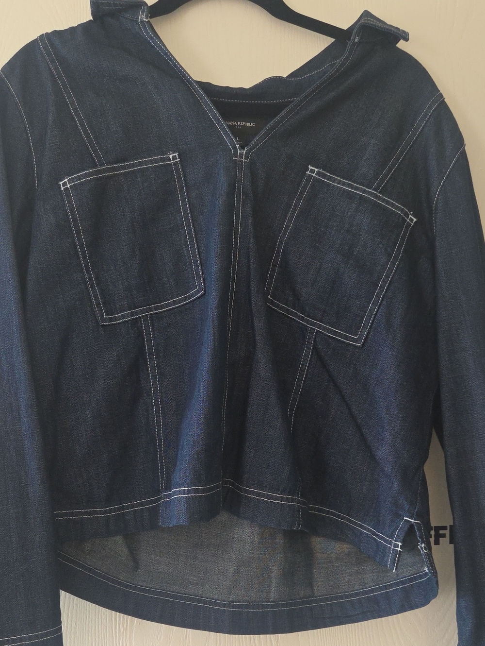 Banana Republic Womens Dark Indigo Denim Shirt Jacket with Contrast Stitching